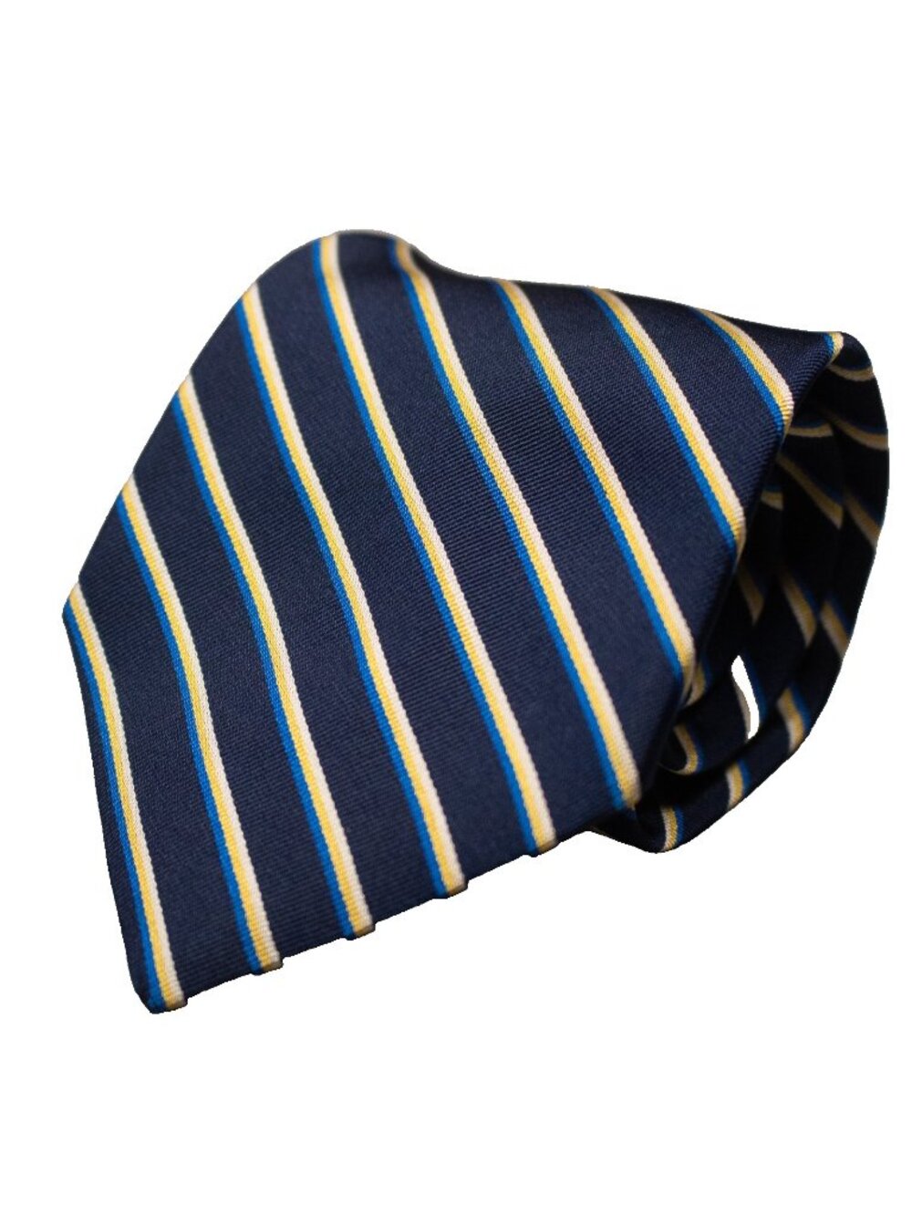 Vintage Holt Renfrew Tie 100% Silk Blue / Yellow Striped Repp 3.5"